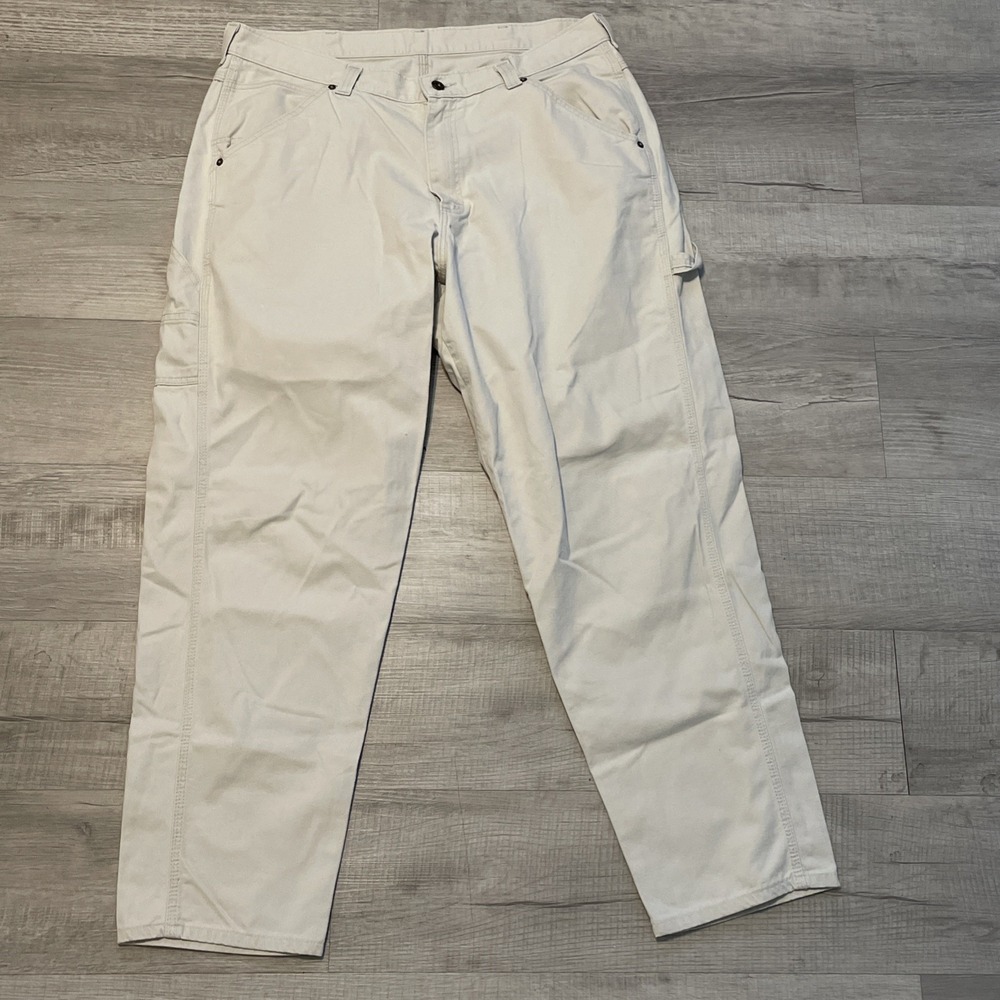 vtg Lee Dungarees Pants Men 38x30 Beige Canvas Carpenter‎ y2k Skater Streetwear